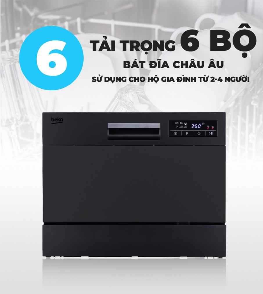 Máy rửa bát mini Beko DTC36610B có dung tích rửa 6 bộ đồ ăn châu Âu