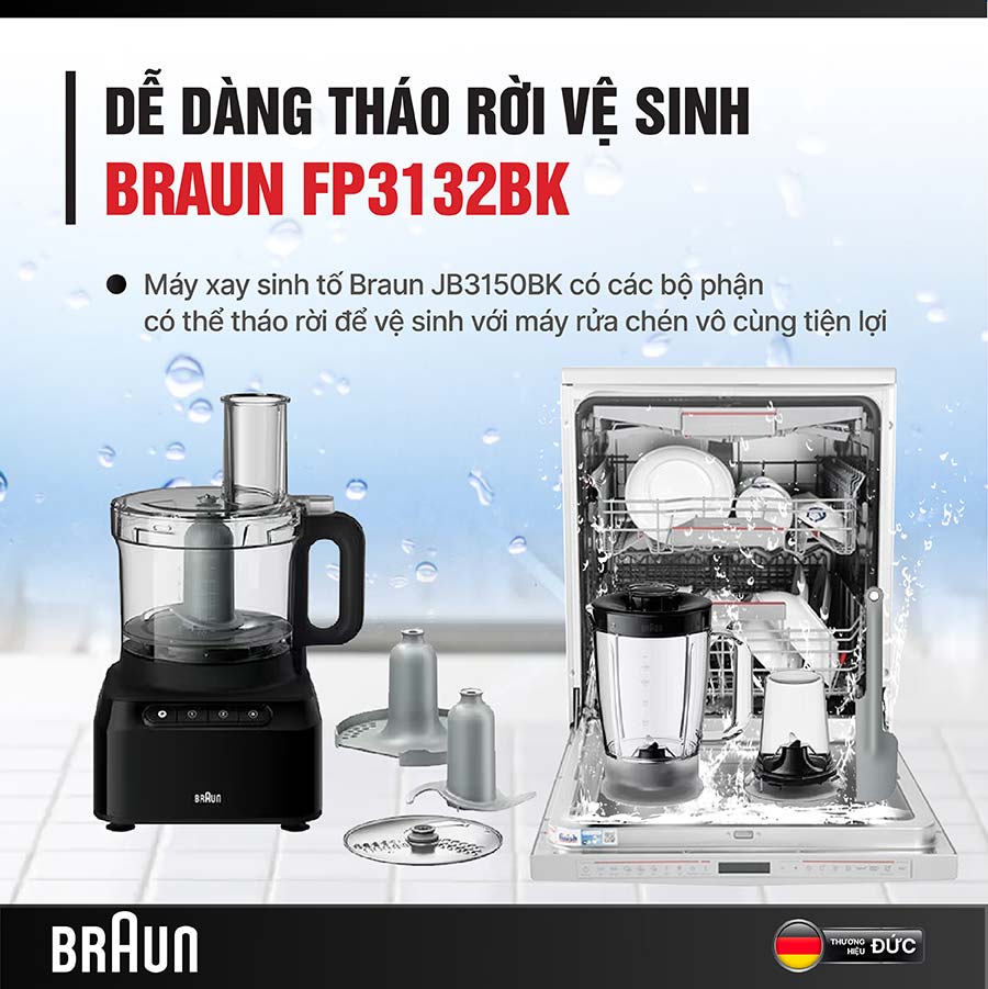 Braun FP3132BK tháo lắp máy, kết nối các phụ kiện dễ dàng