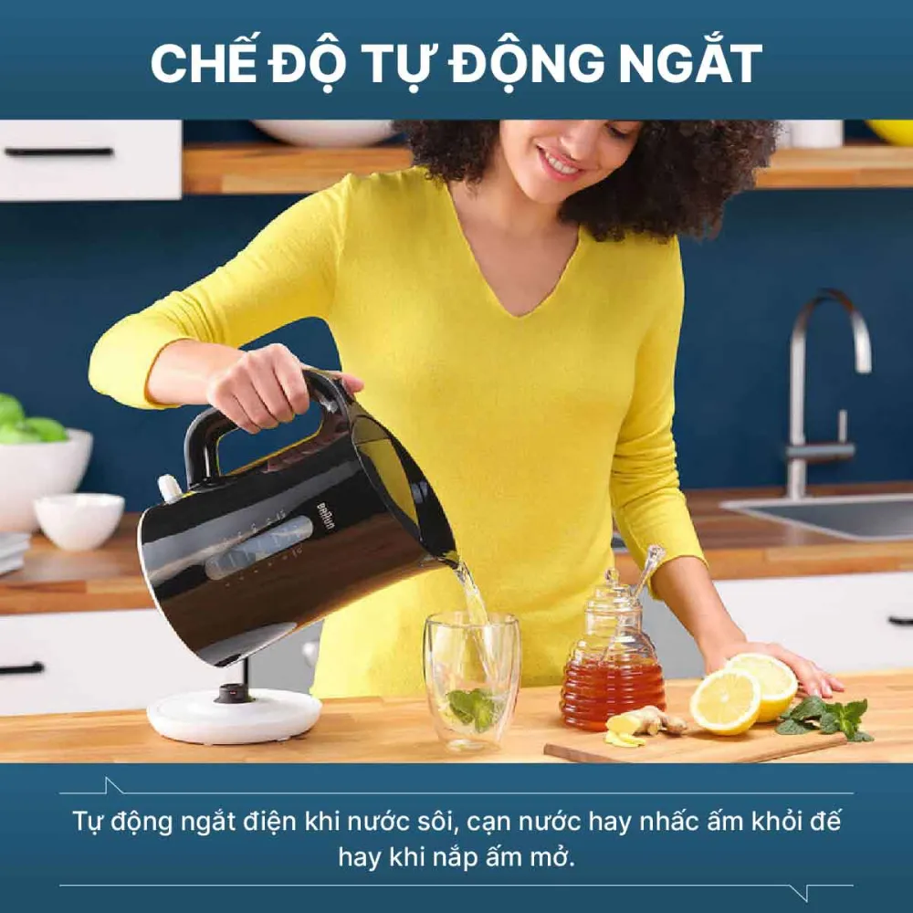Bình đun siêu tốc Braun WK1100BK đảm bảo an toàn khi sử dụng