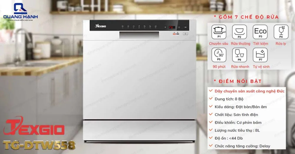 Texgio Dishwasher TG-DTW558 - đa dạng chương trình rửa