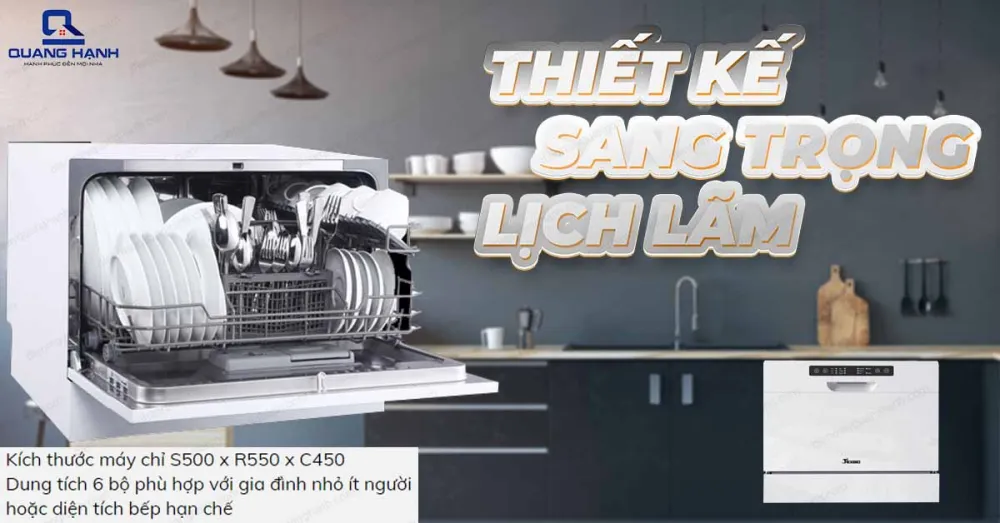 Texgio Dishwasher TG-DT2022B - Mini 6 Bộ Tự Động Mồi Nước có thiết kế sang trọng và lịch lãm