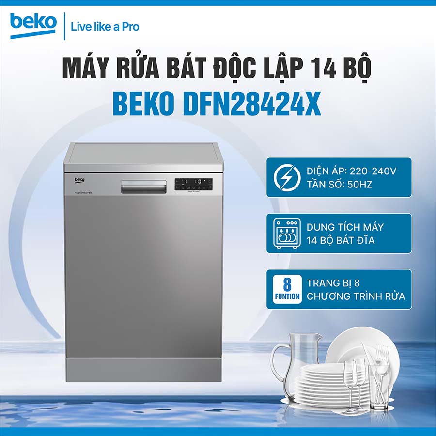 Máy rửa bát độc lập Beko DFN28424X 14 bộ