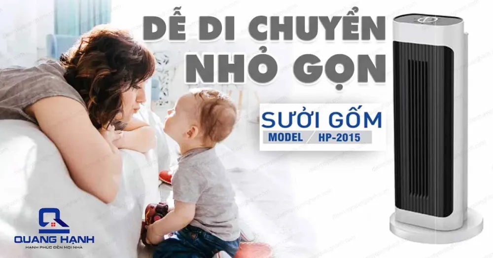 Quạt sưởi gốm Saiko HP 2015 nhỏ gọn dễ di chuyển.