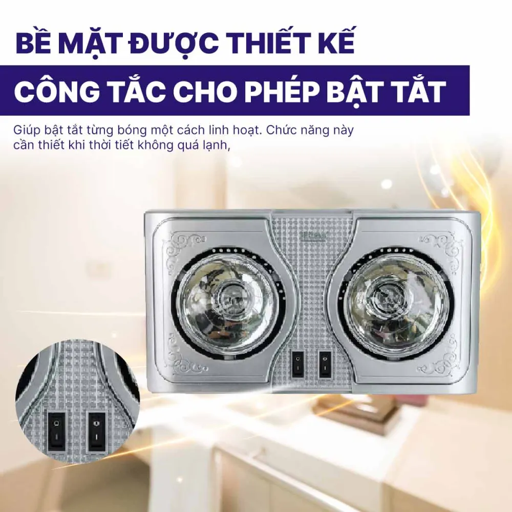 Đèn sưởi nhà tắm Hans 2 bóng H2B