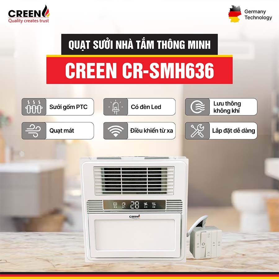 Quạt sưởi nhà tắm thông minh CREEN CR-SMH636