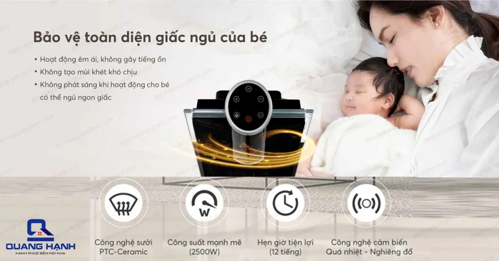 Máy sưởi tháp Korihome EHK-356 bảo vệ toàn diện giấc ngủ của bé.