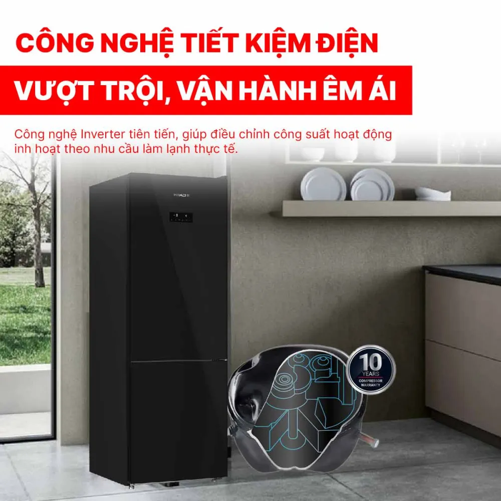 Tủ lạnh Hitachi Inverter 323 lít HRBN6340DGBKVN