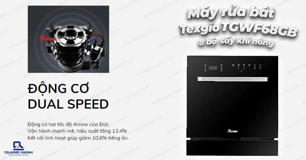 Máy Rửa Chén Bát Wifi 8 Bộ Sấy Khí Nóng Texgio TGWF68GB