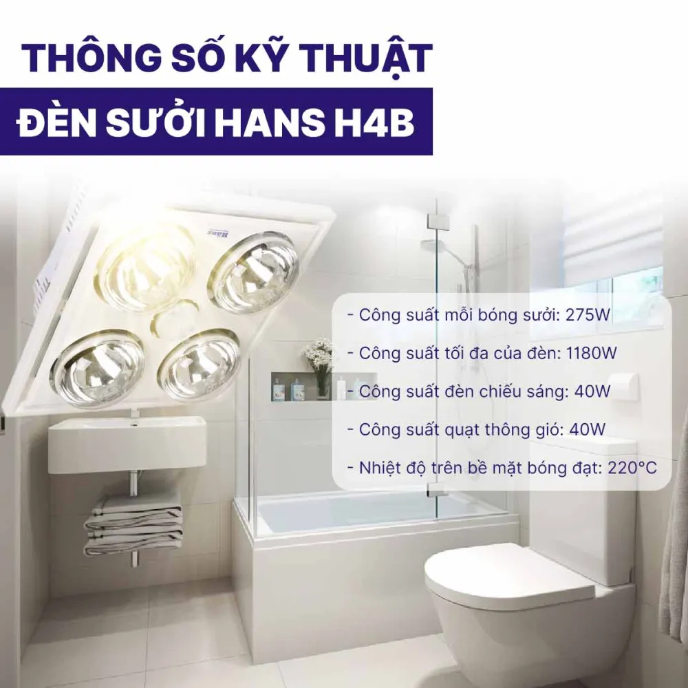 Đèn sưởi Hans 4 bóng âm trần H4B