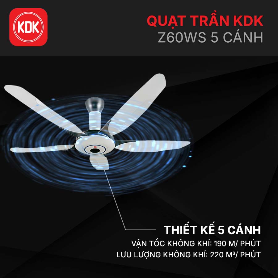 Quạt trần KDK Z60WS 5 cánh