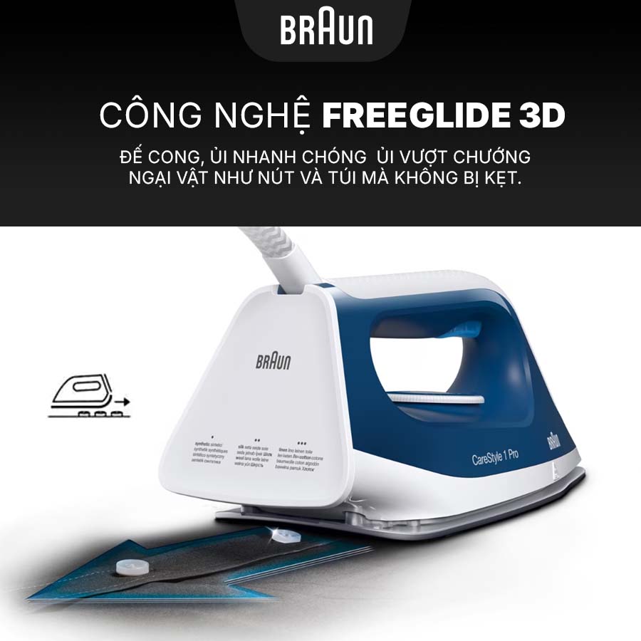 Bàn ủi hơi nước Braun IS1512BL sở hữu đế bàn ủi FreeGlide3D lướt êm ái