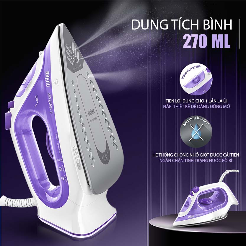 Bàn ủi hơi nước Braun SI3042 VI sở hữu bình chứa nước 270ml