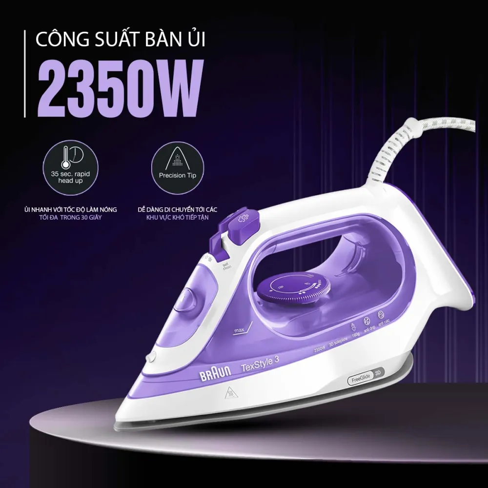 Bàn ủi hơi nước Braun SI3042 VI công suất lên đến 2350W