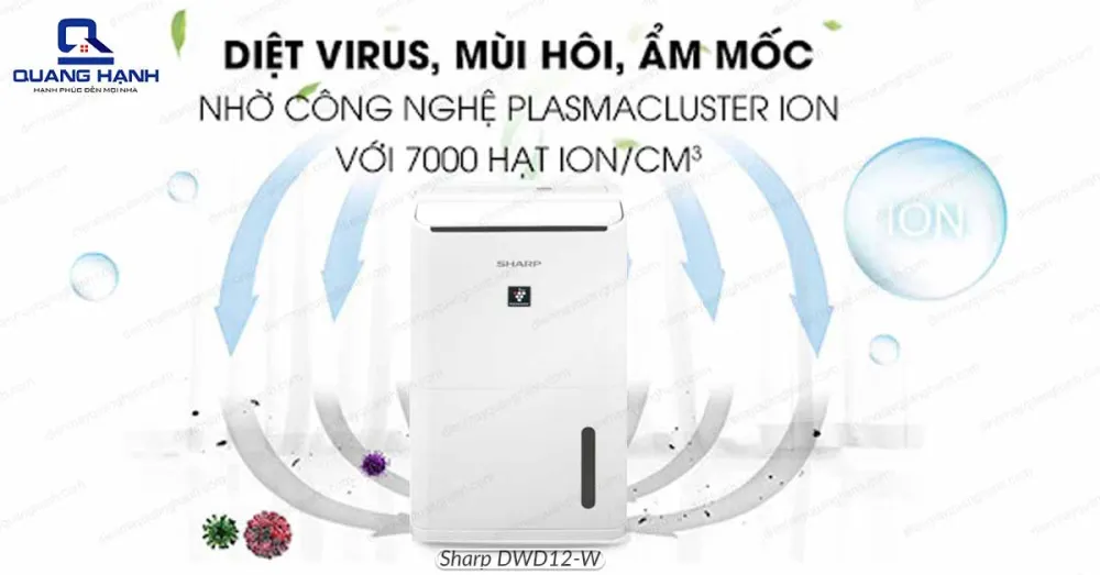 Máy Sharp DW-D12A-W loại bỏ mùi hôi, ẩm mốc