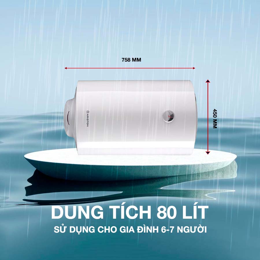 Bình nóng lạnh Ariston PRO R 80 H 2.5 FE có dung tích bình chứa 80 lít