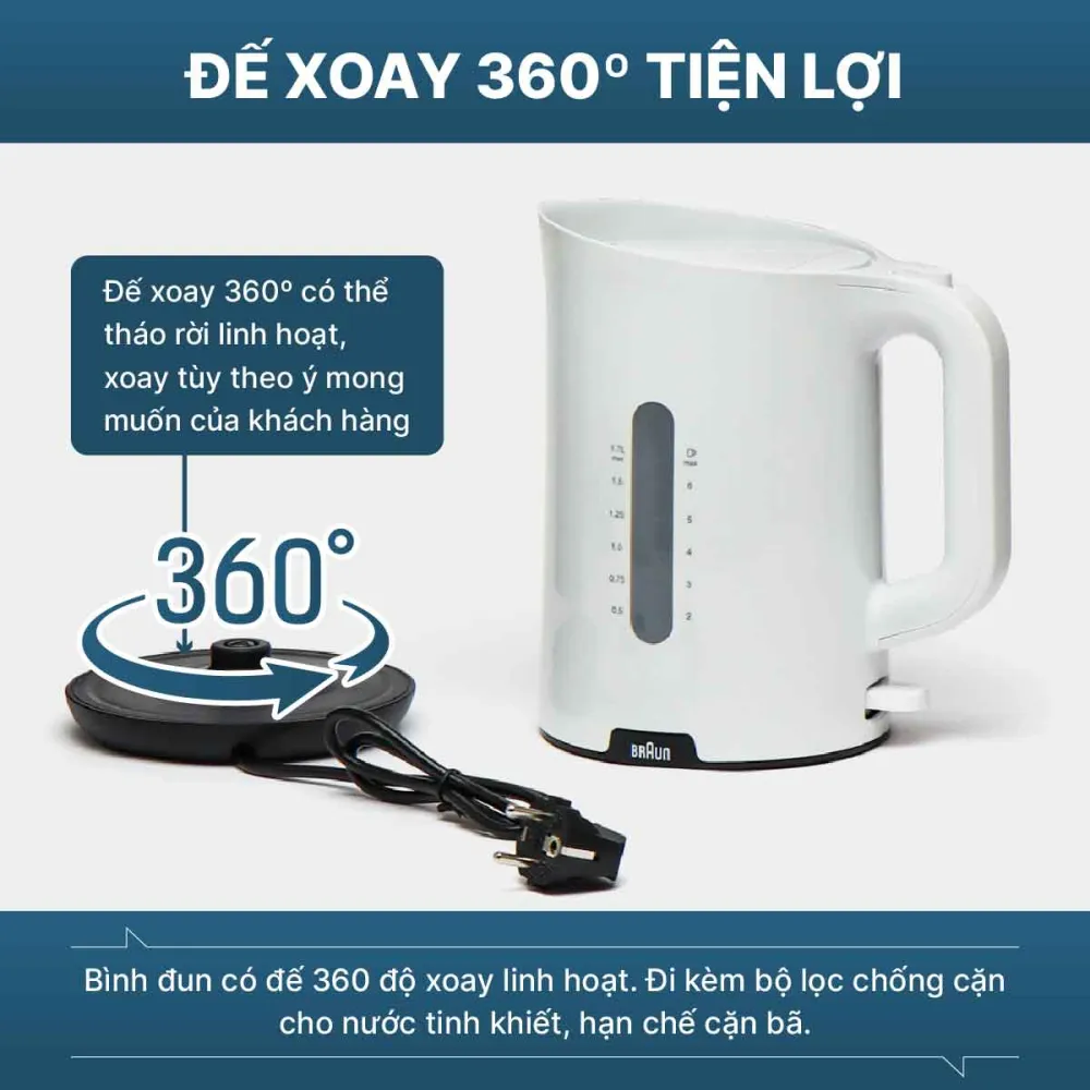 Braun WK1100WH thiết kế đế xoay 360 độ tiện lợi