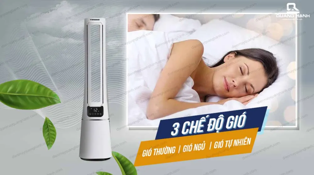 Quạt tháp không cánh Tiross TS9175 có 3 chế độ gió phù hợp nhiều nhu cầu sử dụng