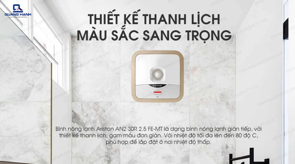 Bình nóng lạnh 30L Ariston AN2 30R 2.5 FE thiết kế nhỏ gọn, trang nhã