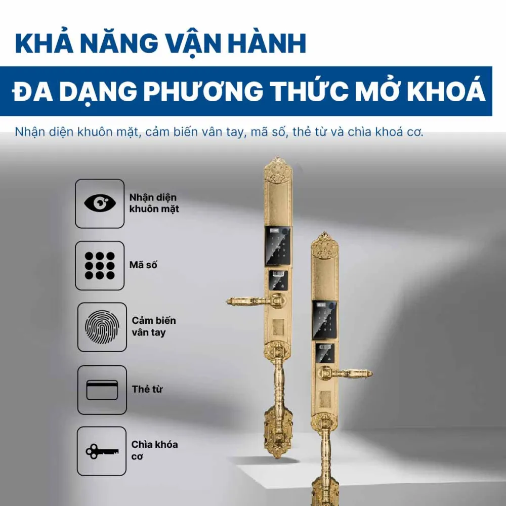 Khoá điện tử Hyundai đại sảnh HY-SLC8820 Gold App wifi mạ Vàng 24K