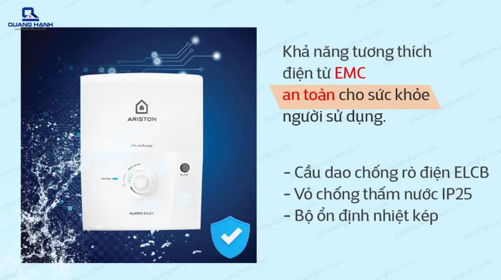Máy nước nóng trực tiếp Ariston Aures Easy 4.5P tích hợp nhiều tính năng an toàn