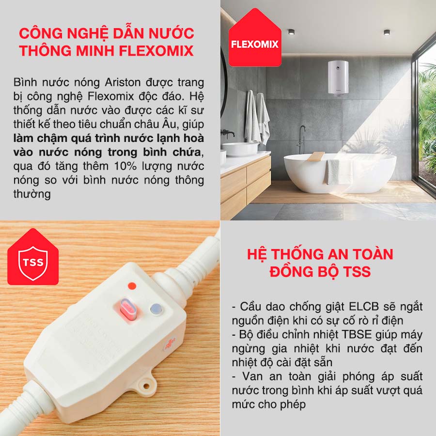 Ariston PRO R 100 V 2.5 FE được trang bị hệ thống an toàn đồng bộ