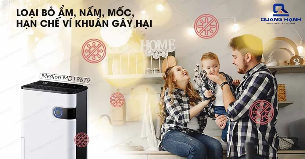 Máy hút ẩm Medion MD19679 loại bỏ ẩm, nấm, mốc hạn chế vi khuẩn trong trạng thái vô cùng êm ái do công nghệ hiện đại