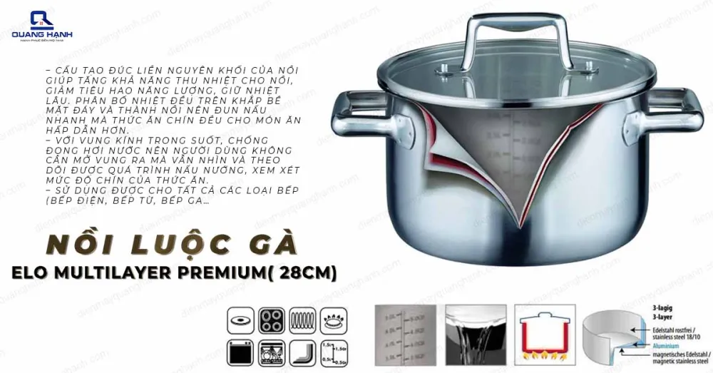Nồi luộc gà Elo Multilayer Premium 28cm