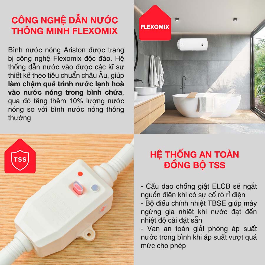 Bình nóng lạnh Ariston PRO R 50 SH 2.5 FE tích hợp nhiều tính năng an toàn