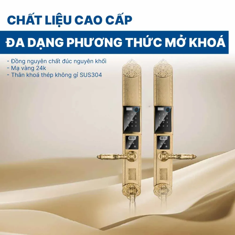 Khoá điện tử Hyundai đại sảnh HY-SLC8820 Gold App wifi mạ Vàng 24K