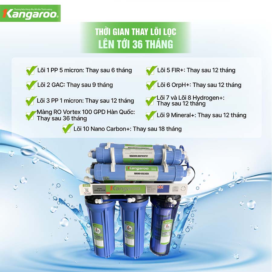Máy lọc nước nóng lạnh Kangaroo Hydrogen KG10A12