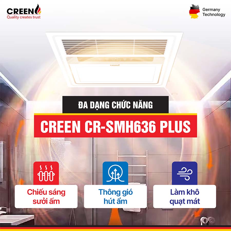 Quạt sưởi nhà tắm thông minh CREEN CR-SMH 636 Plus