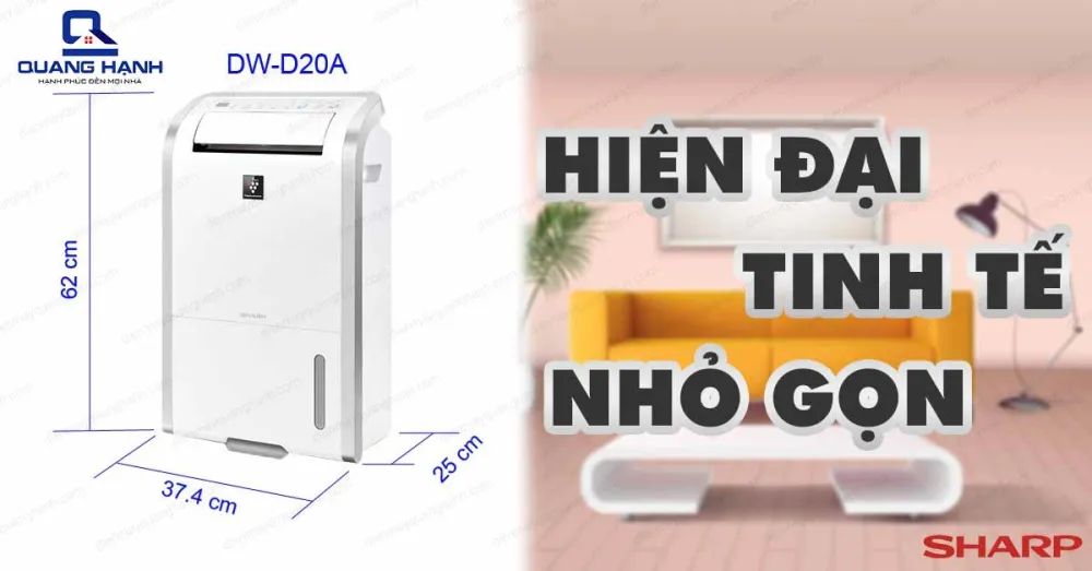 Máy hút ẩm Sharp DW-D20A-W có thiết kế hiện đại, tinh tế và nhỏ gọn.
