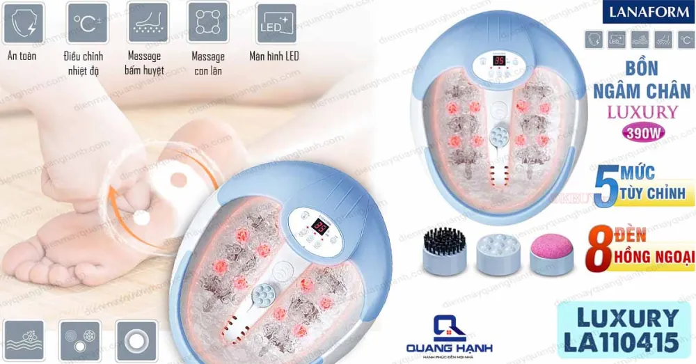 Bảng điều khiển của Bồn ngâm chân Lanaform Luxury LA110415 được trang bị 4 chế độ massage tiện lợi và an toàn.