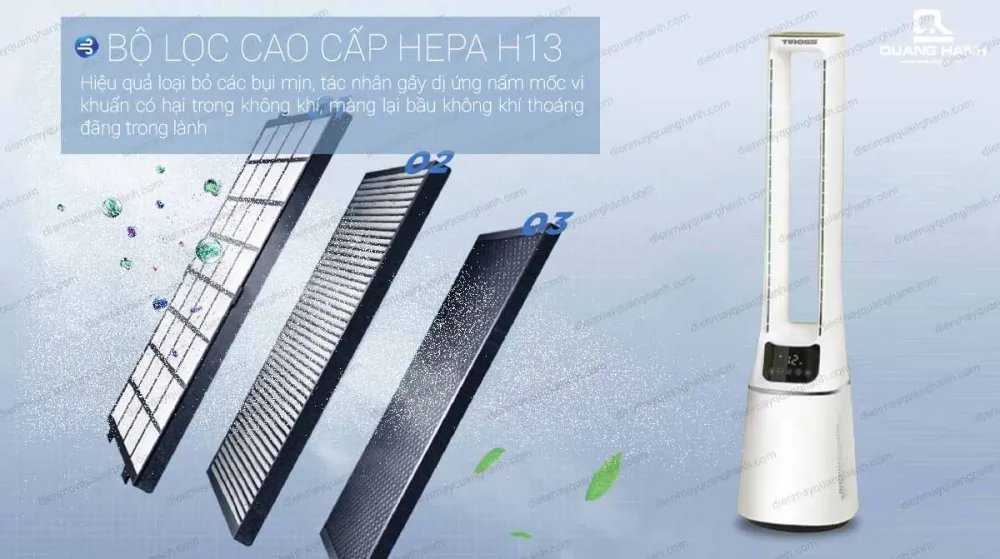 Quạt tháp không cánh Tiross TS9175 được trang bị màng lọc HEPA H13