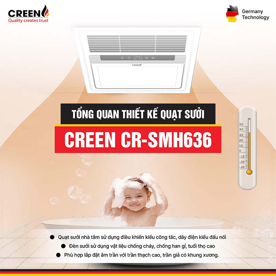 Quạt sưởi nhà tắm thông minh CREEN CR-SMH636