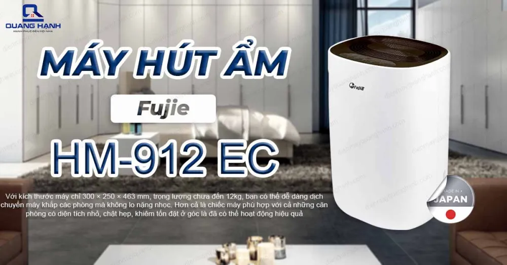 Máy hút ẩm Fujie HM 912 EC N thiết kế nhỏ gọn, trang bị bánh xe 4 chiều để dễ dàng di chuyển