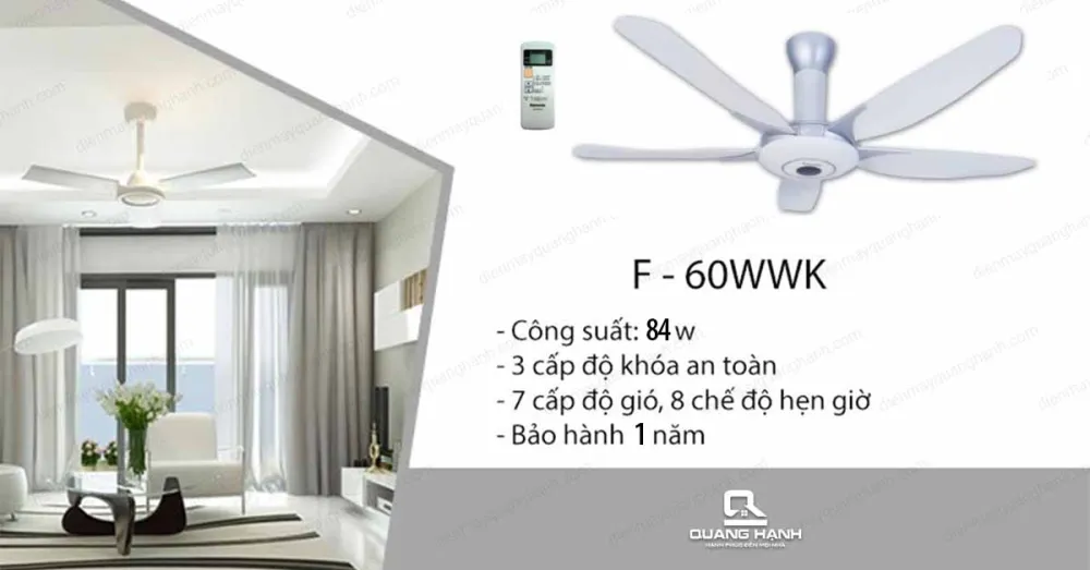 Quạt trần Panasonic 5 cánh F-60WWK