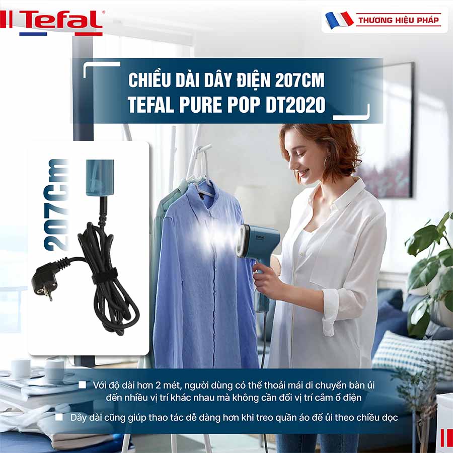 Bàn ủi hơi nước cầm tay TEFAL Pure Pop DT2020 - 1300W