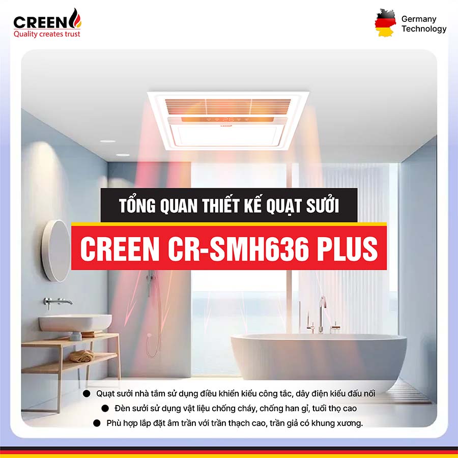 Quạt sưởi nhà tắm thông minh CREEN CR-SMH 636 Plus