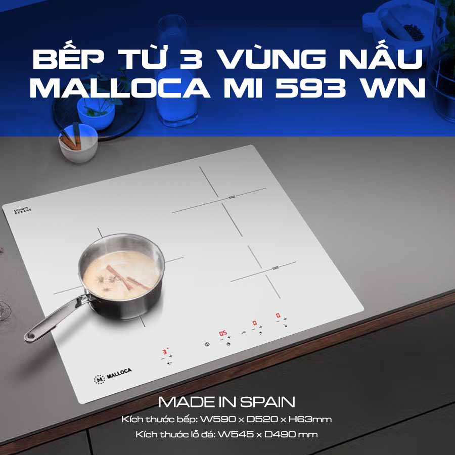 Bếp Từ 3 Vùng Nấu Malloca MI 593 WN