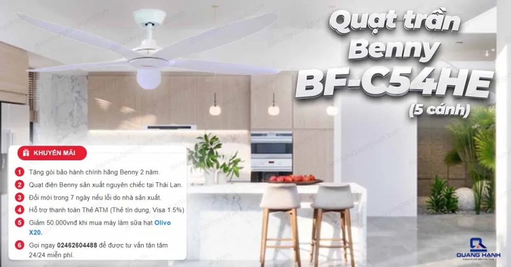 Quạt trần Benny BF-C54HE 5 cánh- Made in Thailand