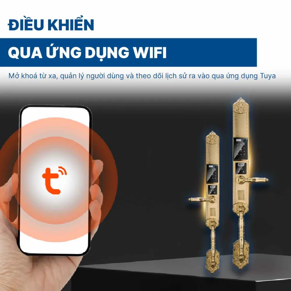 Khoá điện tử Hyundai đại sảnh HY-SLC8820 Gold App wifi mạ Vàng 24K