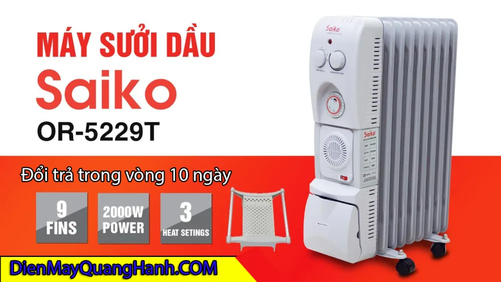 Máy sưởi dầu saiko 9 thanh OR-5229t