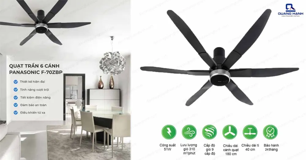 QUẠT TRẦN PANASONIC 6 CÁNH F-70ZBP