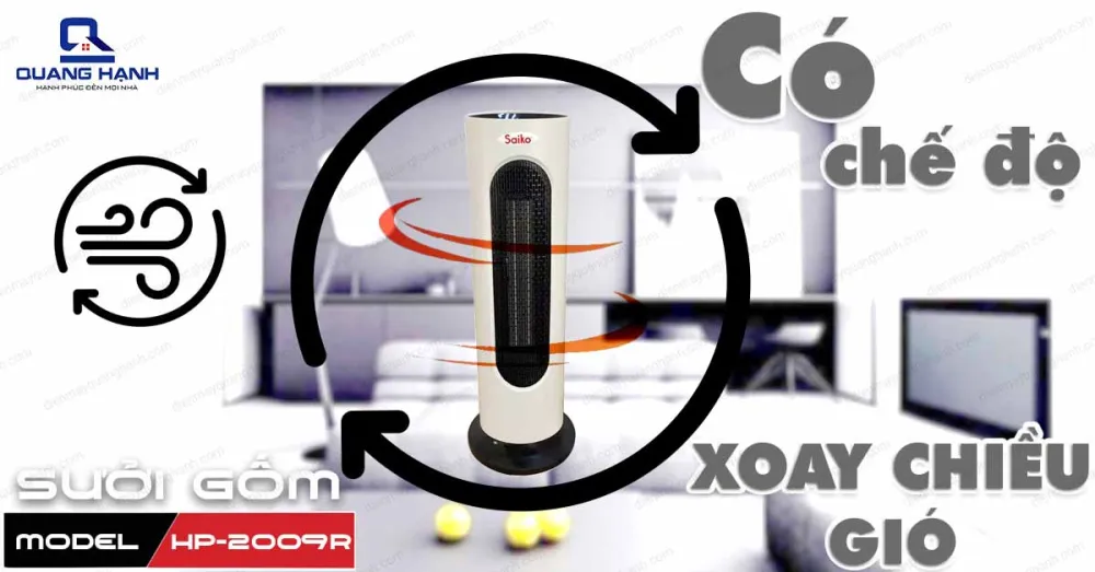 Máy sưởi gốm Ceramic CH2009R có chế độ xoay chiều gió làm không đốt cháy không khí cũng như khô da khi sử dụng.