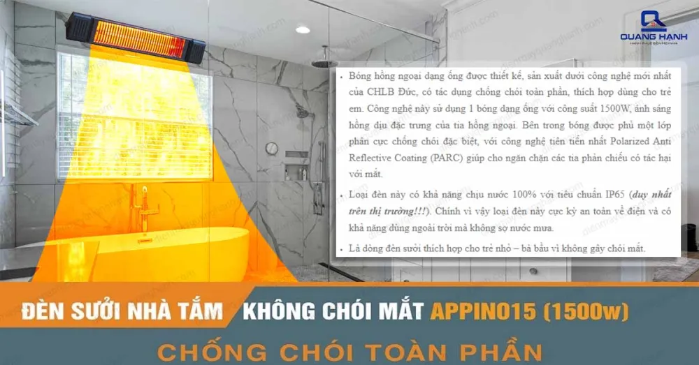 Cấu tạo của Đèn sưởi nhà tắm Heizen APPINO 15.