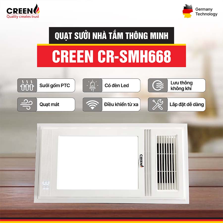 Quạt sưởi nhà tắm thông minh CREEN CR-SMH668