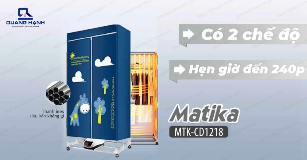 Tủ sấy quần áo Matika MTK-CD1218 trang bị chế độ hẹn giờ lên tới 240p vô cùng tiện dụng cùng 2 chế độ sấy.
