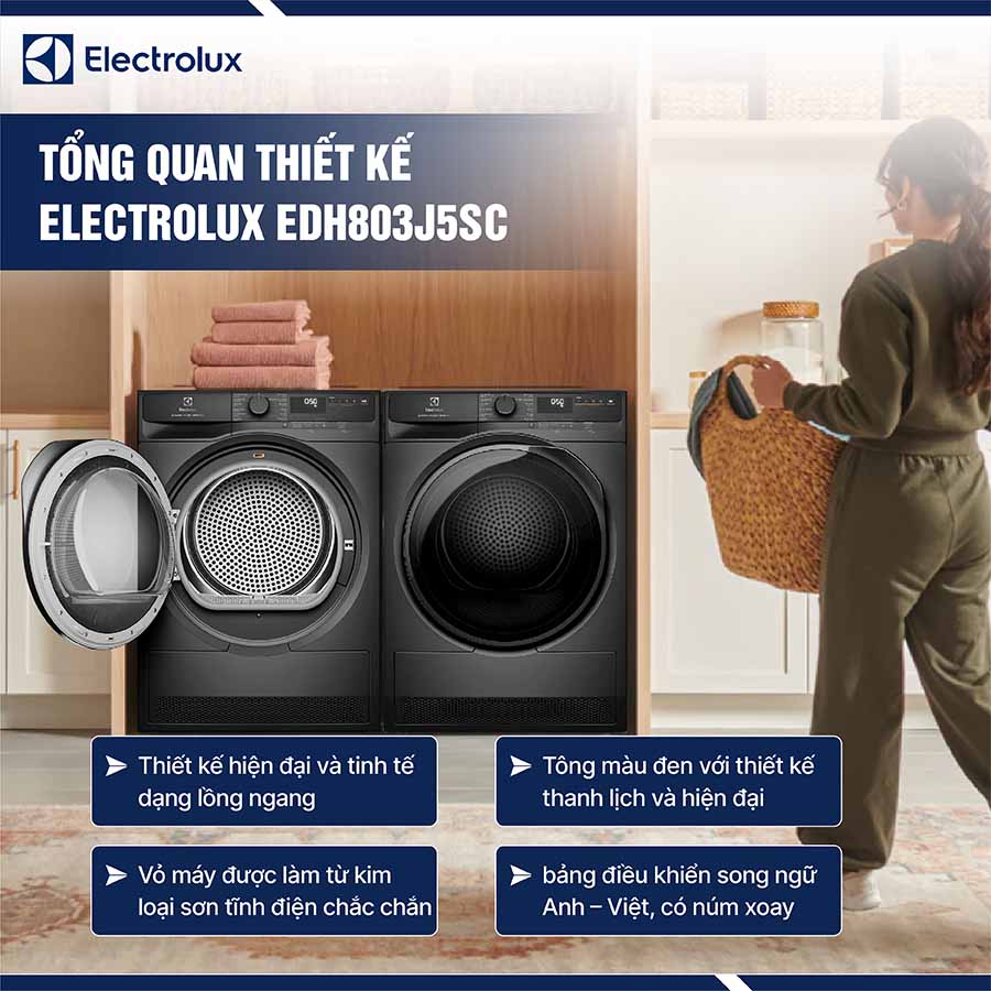 Máy sấy bơm nhiệt Electrolux 8Kg EDH803J5SC