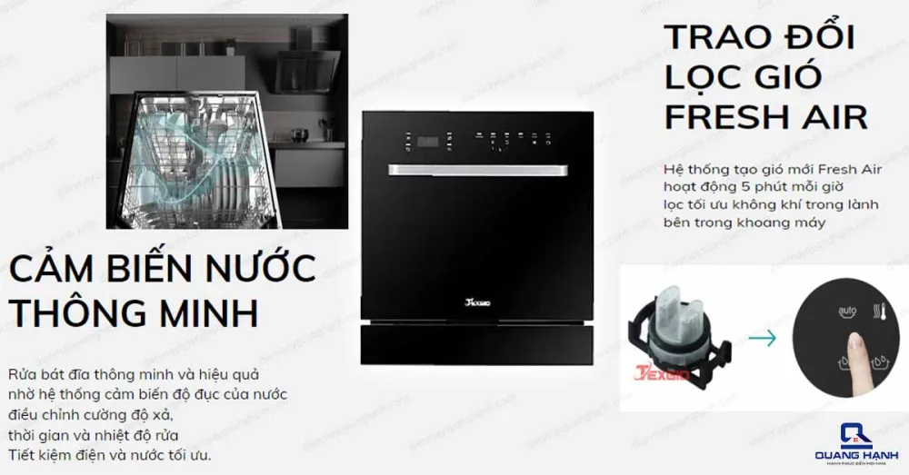 Máy Rửa Chén Bát Wifi 8 Bộ Sấy Khí Nóng Texgio TGWF68GB
